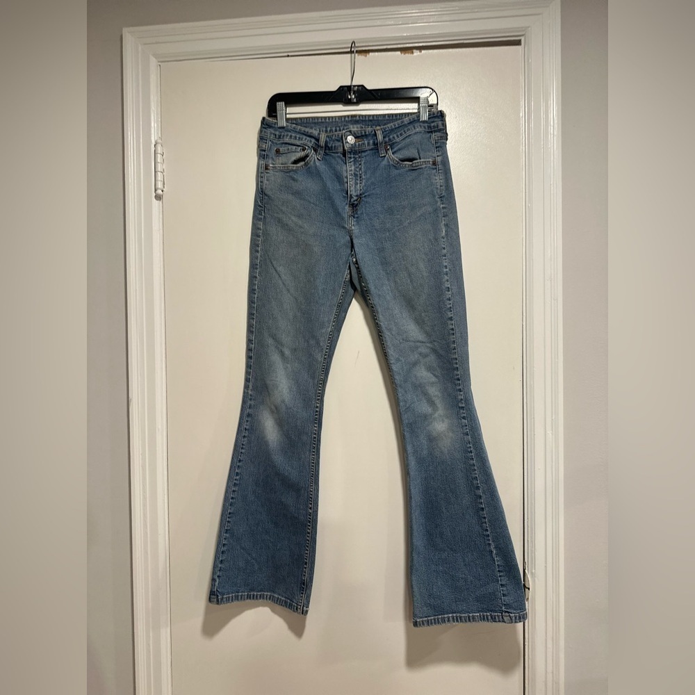 Vintage Levi 519 ‘04 Y2K Low Stretch Flare Jeans Juniors Size 9 JR M Dark Wash.